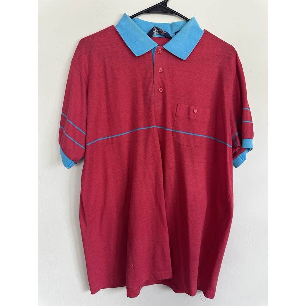 Vintage 80s Par Four XL Men's Golf Polo‎ Red Short Sleeve Preppy Fun Colorblock